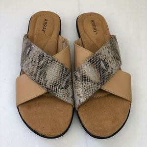 ARRAY Shoreline Women's Leather Strappy Slip On Sandals 8.5 N Beige Snake Print